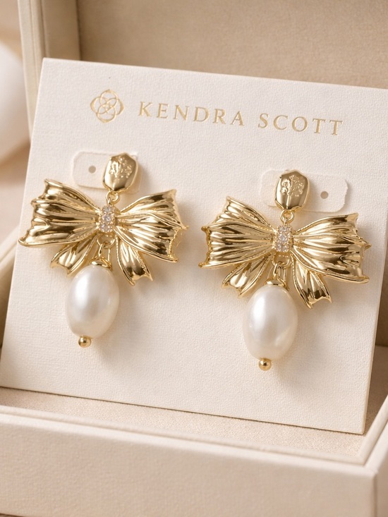 Kendra Scott Jewelry - Kendra Scott Gold Bow Earrings with White Pearl Drops